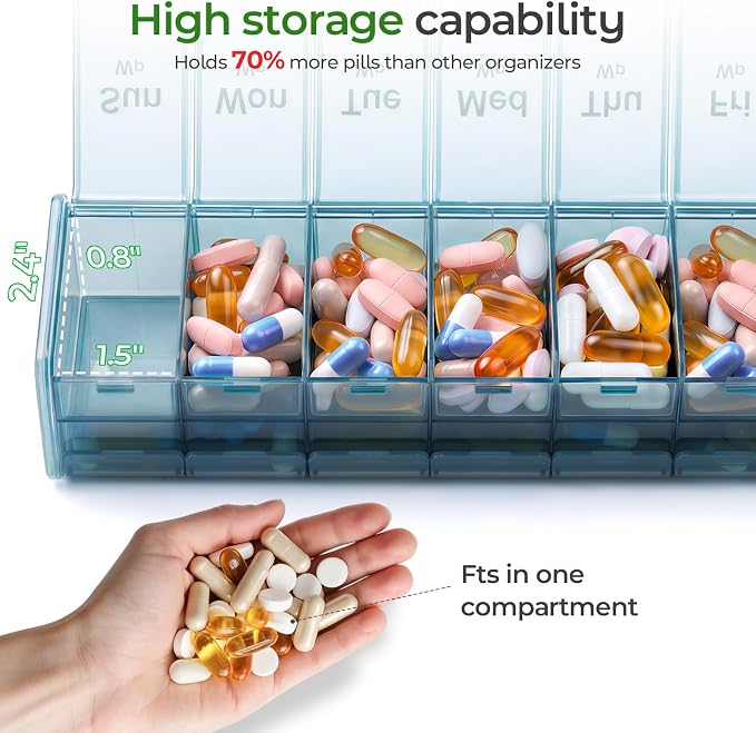 Daviky Extra Large Weekly Pill Organizer 2 Times a Day, XXL Pill Box 7 Day with AM PM Large Compartments, BPA-Free Daily Medicine Case, Jumbo Pill Holder for Fish Oils, Vitamins & Supplements