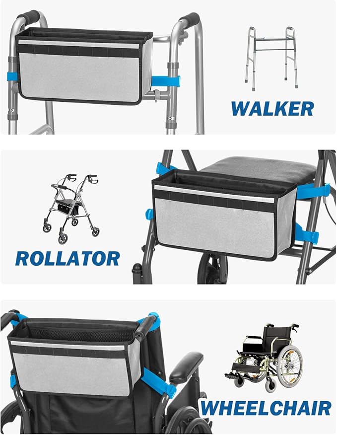 JOYTUTUS Walker Basket for Folding Walker, Basket for Walkers for Seniors,Rollator Walkers Storage Bag, Can be Installed Outside or Inside of Walker, Wheerchair,Gray