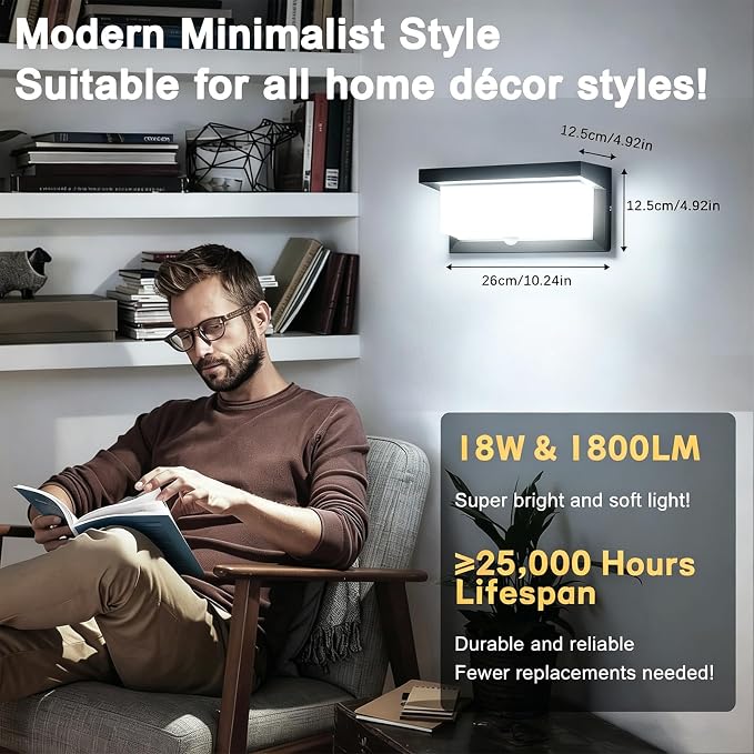 Hardwired 18W LED Motion Sensor Outdoor Lights IP65 Aluminum 110V | Outdoor Motion Sensor Light Indoor Motion Lights for Outside Dusk to Dawn Outside Lighting Fixtures LED Porch Light