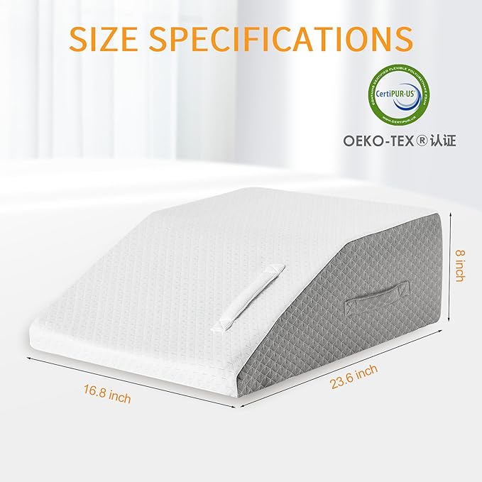 Ruqmuis Leg Elevation Pillow for After Surgery, Leg Elevating Pillow for Swelling & Blood Circulation, Leg Wedge Pillow for Sleeping, Knee Pillow for Knee Hip Ankle Pain Relief, 23.6×16.8×8Inch White