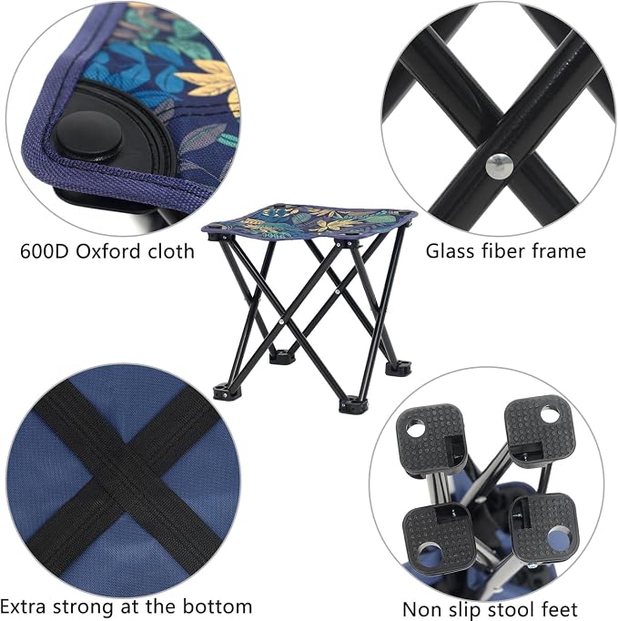 Wind Tour Portable Folding Camping Stool Outdoor Camping Lightweight Samll Chair for Fishing Hiking Gardening and Beach with Carry Bag (13.0”X13.0” Large Blue -1)
