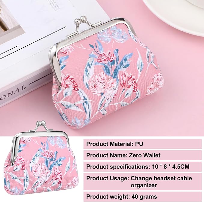 Liliaafar 4 Pcs Mini Backpack Keychain Mini Coin Purses for Women Cute PU Leather Makeup Bag with Keychain, Multi Pocket Card Holder Cable Organizer Giftable Zipper Pouch (Floral)