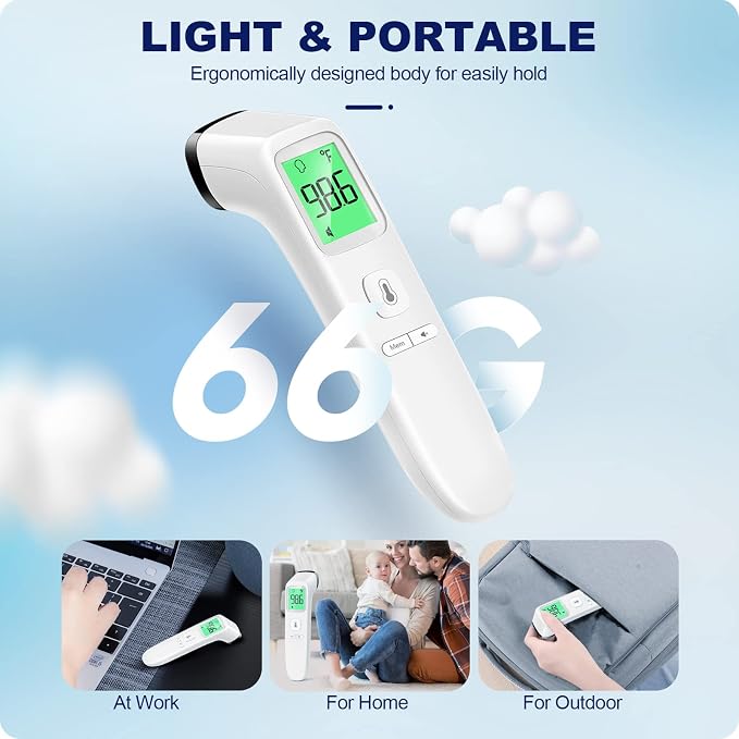 No-Touch Thermometer for Adults and Kids, Accurate Digital Baby Thermometer | 1s Fast Reading, Fever Alarm, Silent Mode, 35-Reading Memory, Forehead & Object Mode, AAA Battery Included, for Home & Clinic