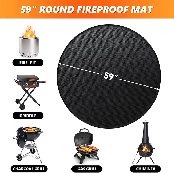 59" Fire Pit Mat for Solo Stove Bonfire, Double-Sided Fireproof Under Grill Mat Deck Patio Protector Pad, Round BBQ Mat for Solo Stove Accessories, Easy to Clean, Reusable