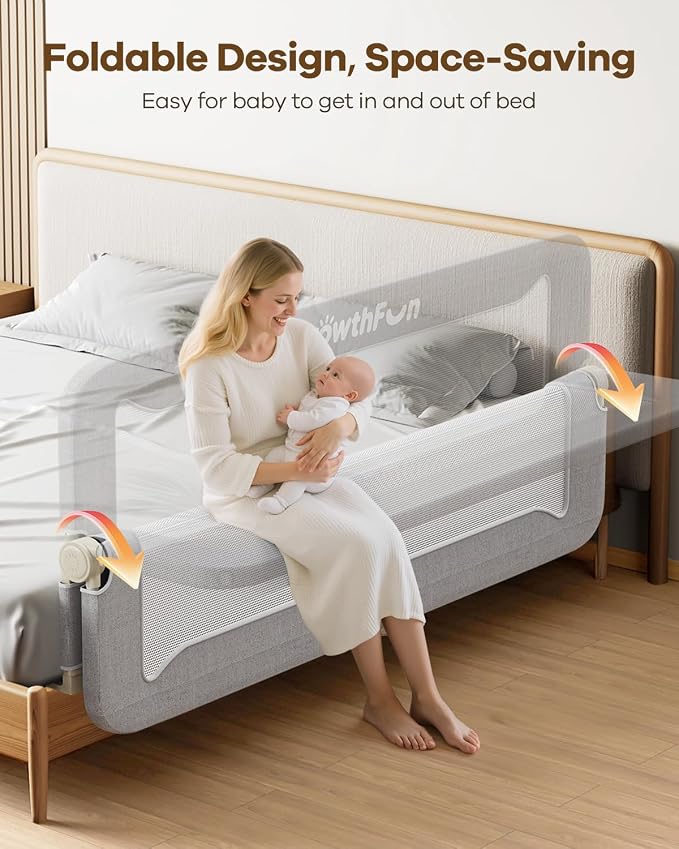 Foldable Bed Rail for Toddlers, 59in Reinforced Carbon Steel Frame&Connectors, Breathable Cationic Fabric, Safety Toddler Bed Rails for Queen, King, Twin, Full, No-Tool Setup.