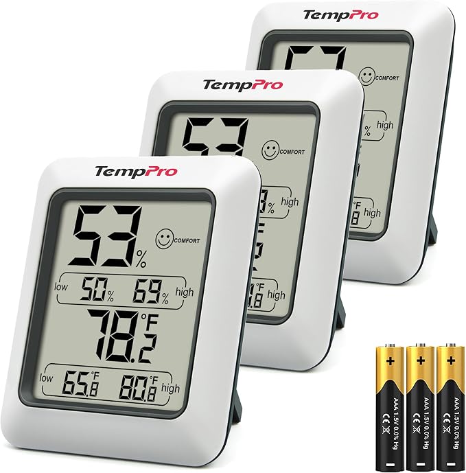 TempPro TempAir Digital Hygrometer Indoor Thermometer Humidity Monitor | Humidity Meter Room Thermometer Humidity Gauge with Temperature Humidity Monitor for House Celler Kitchen Greenhouse, 3 Pack