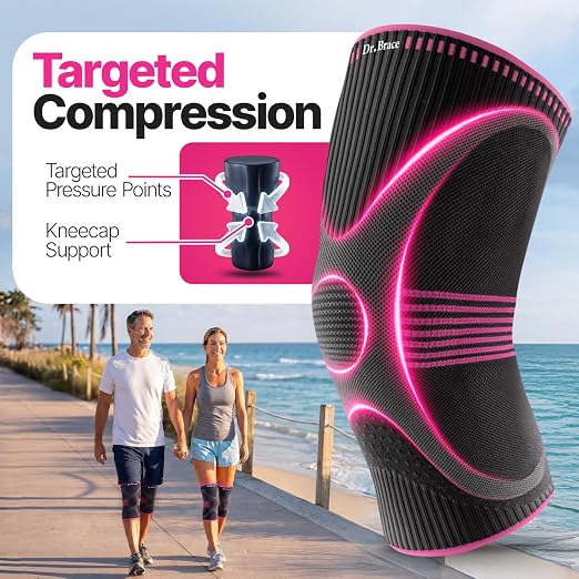 DR. BRACE Elite Compression Knee Brace for Women & Men, (2-Pack) Knee Support Compression Sleeve, Workout Sports Knee Braces for Meniscus Tear, ACL & Arthritis Pain Relief - Check Size Guide Video (Orion, Medium)