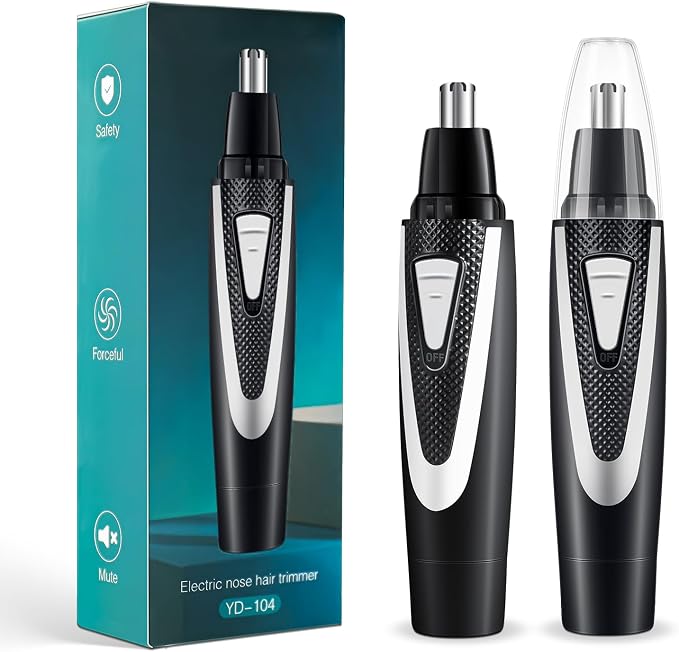 2Pcs Nose Hair Trimmers for Women Men, Precision Painless Multifunctional Ear and Nose Hair Trimmer, Waterproof No Pull & Snag Battery Operated Nasal Cutter for Ear, Eyebrows, Beard Grooming