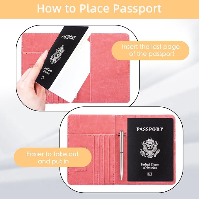 WALNEW Passport Holder for Travel, RFID Passport Cover Wallet for Women Men, PU Leather Passport Book Card Holder Case with Pen, Travelling Essentials for Flying | PU Leather Passport Cover Case with Pen Holder, Travel Must Haves Accessories, Passport ...
