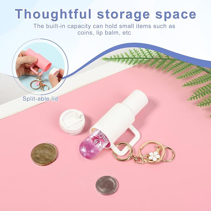 16PCS Mini Tumbler Keychain Accessories for Stanley Cup Cute Chapstick Holder Key Chain Charms for Women Men Girls