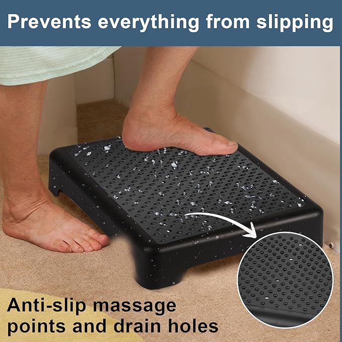 Non Slip One Step Stool for Seniors, Adults, Indoor/Outdoor Portable Stair Assist, Mobility Step Stool for Bedside, Car, Kitchen, Bathroom, Black