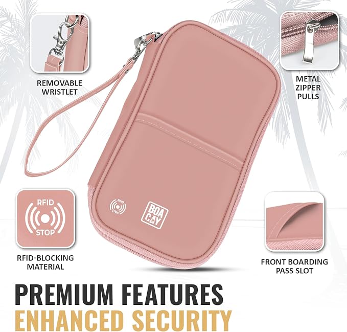 Travel Document Organizer with RFID, Family Passport Holder, Wallet for Women & Men, Portable & Waterproof Case for Cards, Boarding Pass, Money