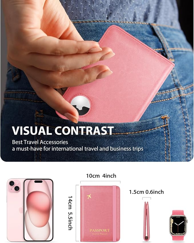 Stouchi AirTag Passport Holder – Slim RFID Travel Wallet | Ultra-slim, Waterproof PU Leather, 5 Card Slots, RFID Blocking, AirTag Slot – Perfect for US Passports