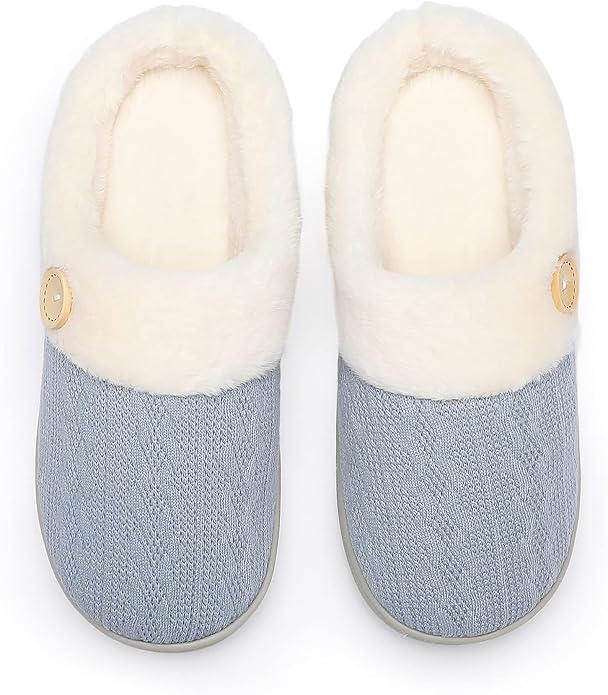 Chantomoo Womens Slipper Warm Comfy Memory Foam House Slippers Knitted Shoes Faux Fur Lined Anti-Skid Rubber Sole Bedroom Cozy Indoor Outdoor Slippers