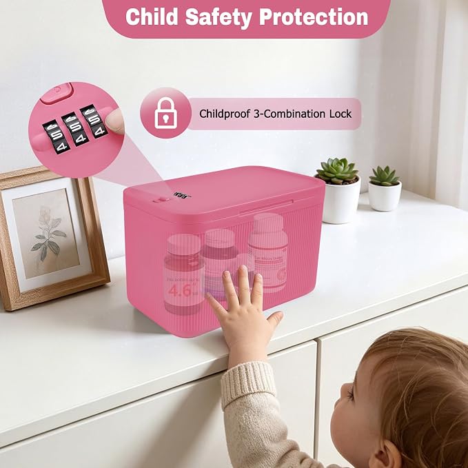 Small Lock Box,lockable storage box for medication, medicine lock box PLUS Size, refrigeration bin container with Combination Code, lock box for home office phone travel