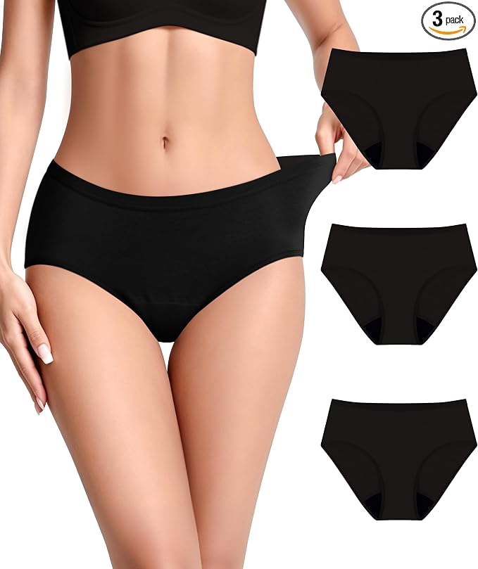Women's Incontinence Underwear Washable Leakproof 3 Pack | 56ml Absorbency,5-Layer Leakproof Guard,Postpartum Bladder Leak,Odor Free,Soft Breathable Cotton Reusable Panties for Women