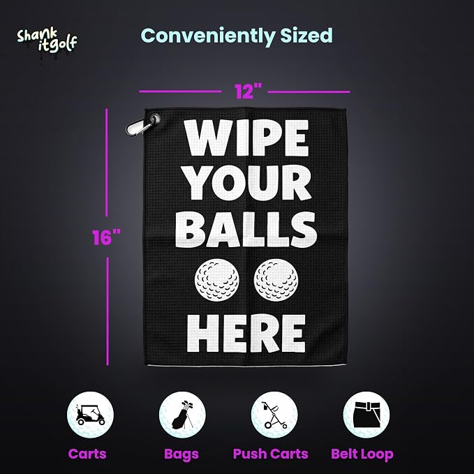 SHANKITGOLF Golf Towel Funny Microfiber with Magnetic Clip, Ball Cleaner for Clubs, Premium Cart Attachment, Golf Accessories Gift for Men, Golfers, Dad (I Like My Balls Clean)