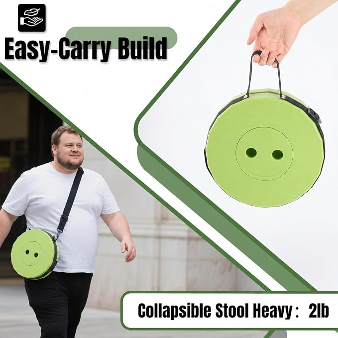 Doseno Portable Collapsible Stool, Pop Up Stool, Retractable Camping Seat | Height range 2.4-17.5 in; thickened PP, 2 lb design and shoulder strap for fishing, hiking, BBQ, travel, and outdoor use.