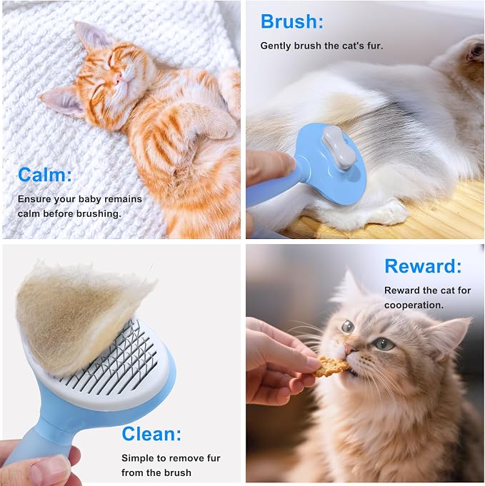Cat Brush for Shedding,Silicone Self Cleaning Long & Short Hair Grooming | Removing Loose Hair,Minimized Shedding,Cat Approved,Comfortable Grip,Little Plastic Tips,Right Size Brush
