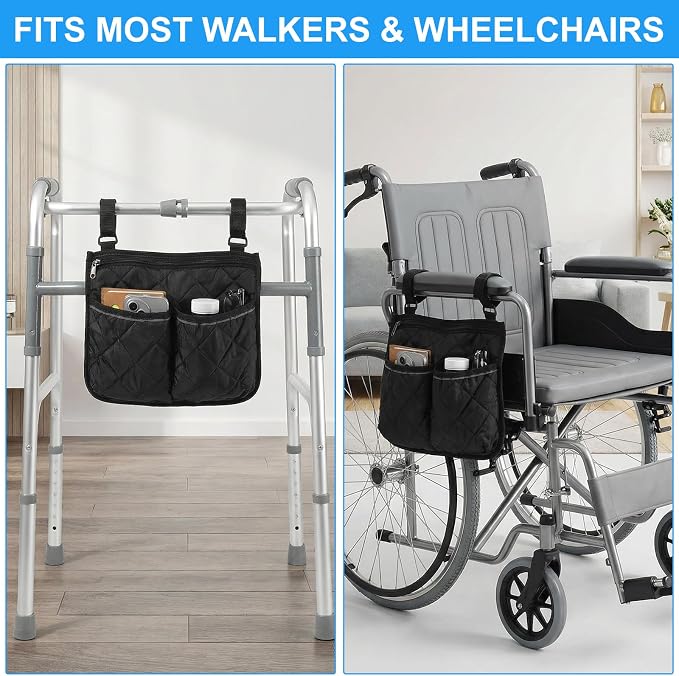 Walker Bag for Folding Walker Walker Basket with Reflective Safety Strips Foldable Wheelchair Storage Bag with 2 Adjustable Straps for Night Visibility Seniors Elderly