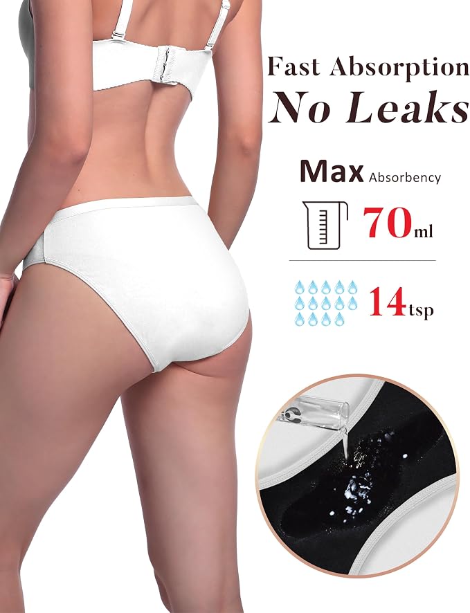 AIRCUTE Washable Leak Proof Incontinence Underwear for Women Absorbency Bladder Control Briefs 70ML,5 Pack (3XL, Beige3-White2)