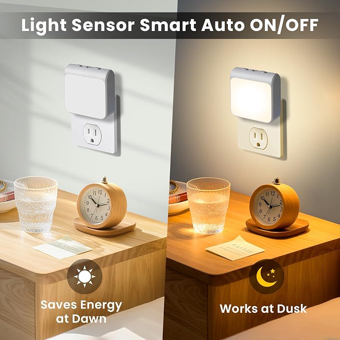 12-Pack Dimmable LED Night Lights Plug into Wall with Dusk to Dawn Sensor, 50lm Plug in Night Light Color & Brightness Adjustable, Auto-On/Off Nightlight for Bedroom, Kitchen, Bathroom, Stairs