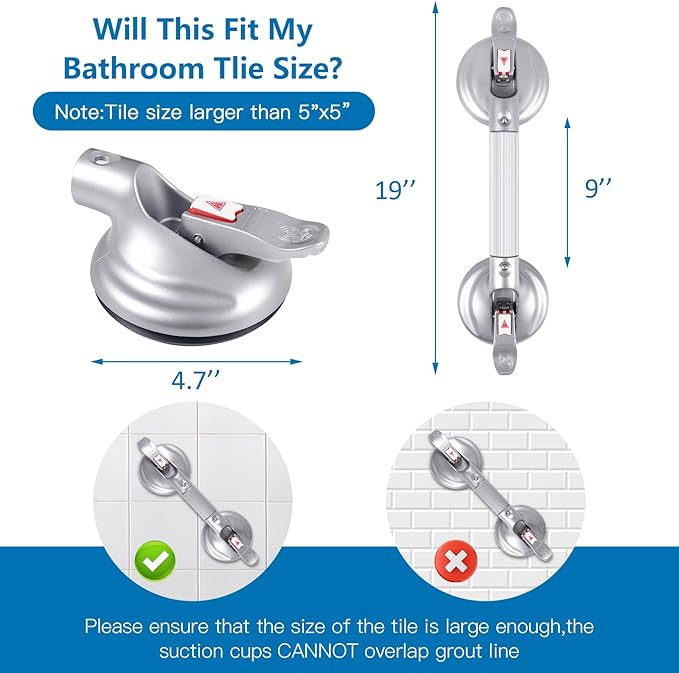 19inch Upgrade Suction Shower Grab Bar, Portable Shower Handle Bar Suction Grip Bar Bathtub Handle with Strong Hold Suction Cup Fitting and Rapid Release for Bathroom(Max Capacity :300lb