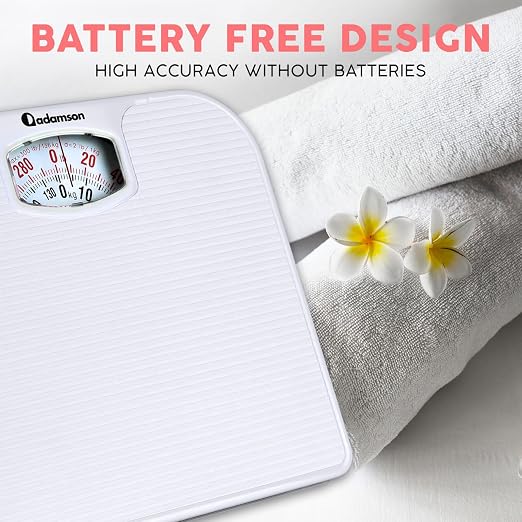 Adamson A21 Analog Scales for Body Weight - Up to 300 LB - New - Anti-Skid Rubber Surface + Large Numbers - Analog Bathroom Scale - Affordable - Durable with 20-Year Assurance