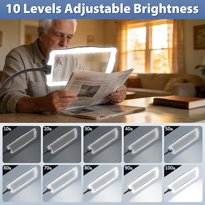 Magnifying Glass w/Light for Seniors Elderly Reading Full Page Diamond Painting, Magnifier w/Dimmable LED Desktop Lamp, Hands Free Magnifier for Crafts Arts Sewing Close Work