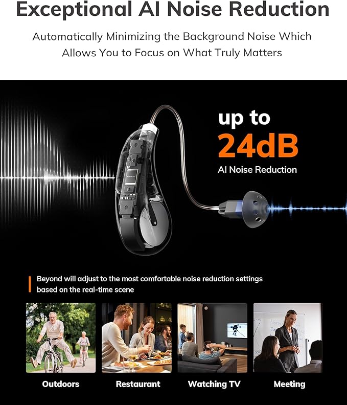ELEHEAR-Beyond OTC Hearing Aids, AI Powered Speech Enhancement and Tinnitus Masking, Superior Sound Quality, Connectivity with iOS or Android Devices via Bluetooth 5.3, for Seniors and Adults