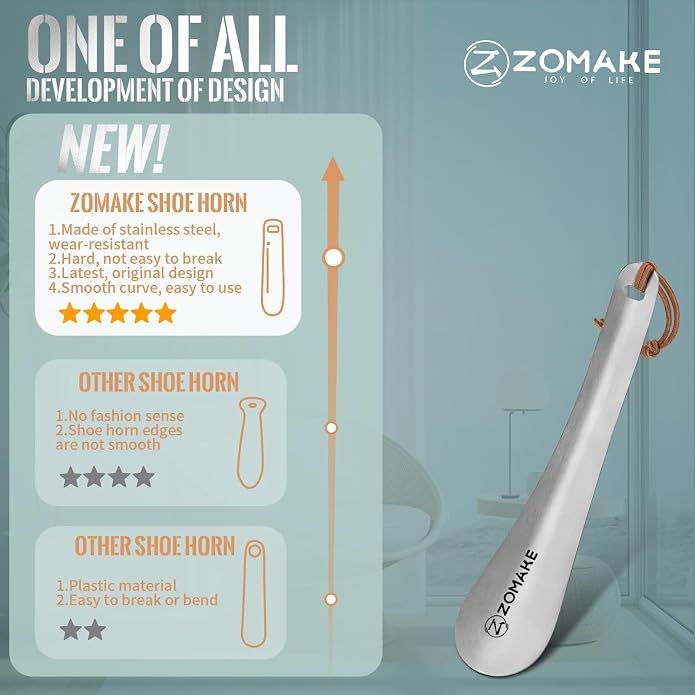 ZOMAKE Metal Shoe Horn, Small Travel Shoehorn for Men Women Kids, 5.9''/7.3''/7.5'' Portable Shoe Spoon Helper