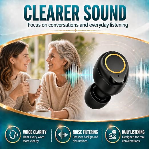 Hearing Amplifier Rechargeable for Seniors Adults - Personal Sound Amplifier Device with Charging Case, Noise Reduction for TV Watching Conversations, Easy Volume Control, Comfortable In-Ear PSAP (Black)