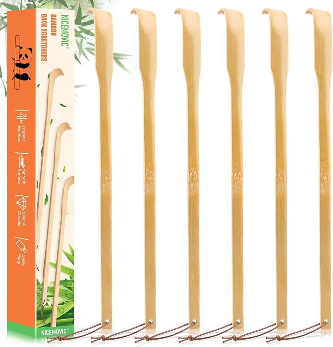 6 Pack Wooden Bamboo Back Scratcher for Men Adults Women | Gifts for Seniors, Christmas Stocking Stuffers for Adults Men Women, 16.5 Inch Long Handle Back Scratchers