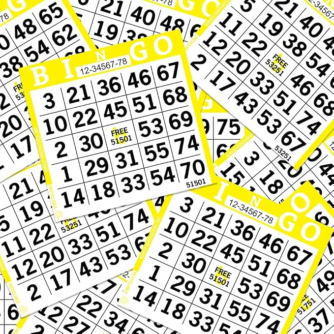 Bingo Paper Sheets – 1 Face, 4" x 4" – Pack of 500 Disposable Single-Use Bingo Cards – Recyclable Dauber Paper for Seniors, Adults & Community Events (Yellow)