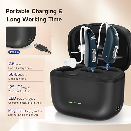 Behind-the-ear hearing enhancement amplifier Sound amplifier Helps restore hearing Four hearing modes to choose from Magnetic charging box included（2-pack）