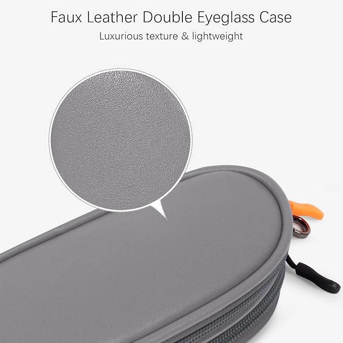 Double Eyeglasses Case Soft Portable Zipper Sunglasses Pouch with Keychain Clip for Men Women