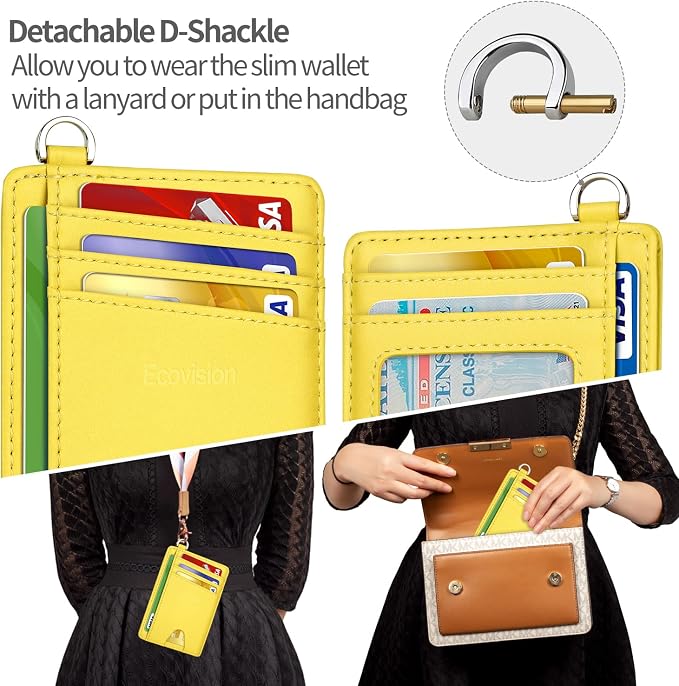 Slim Minimalist Front Pocket Wallet, RFID Blocking Credit Card Holder Wallet with Detachable D-Shackle for Men Women