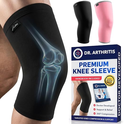Dr. Arthritis Doctor-Developed Thick Knee Brace Support, Secure Compression Sleeve for Joint Stability (Black, M)