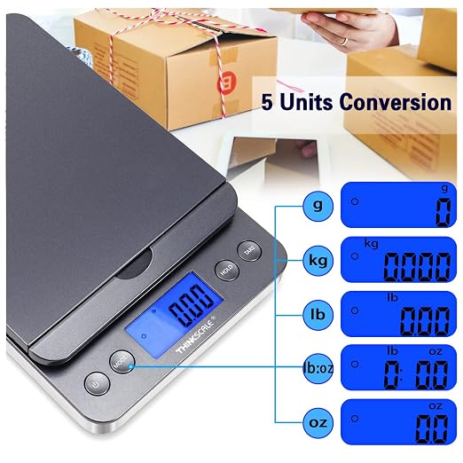 THINKSCALE 86lb Package Shipping Scale, 0.1oz Digital Postal Scale Flip-Up | Hold/Tare Function, LCD Display, Battery & AC Adapter Included, Desktop Scale for Mailing, Packages and Small Business