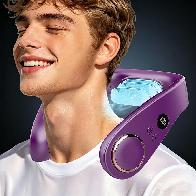 Neck Fan with Cooling Plate-35dB Quiet Powerful fans that blow cold air-5 Speed&Power LED Display-24H USB 5500mAh Bladeless Wearable Personal AC Cooler for Women,Men,Kids,Travel,Outside,Indoor Black