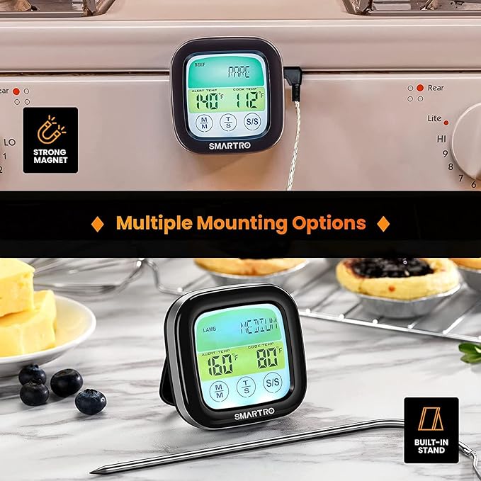 SMARTRO ST59 Digital Meat Thermometer for Oven BBQ Grill Kitchen Food Cooking with 1 Probe and Timer, LCD