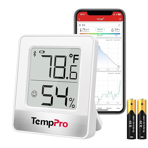 TempPro TempAir Bluetooth Hygrometer Thermometer for House | 260FT Indoor Temperature and Humidity Monitor with APP Alerts, 2-Year Data Export for Bedroom, Greenhouse, Nursery, Cellar