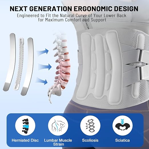 Plus Size Adjustable Back Brace-Size XXL(Belly 53.1-61.0 in), Featuring an Adjustable Triangle Support Pad,4 Steel Stays,and 1 Spring,Breathable Design,Ideal for Office and Housework.