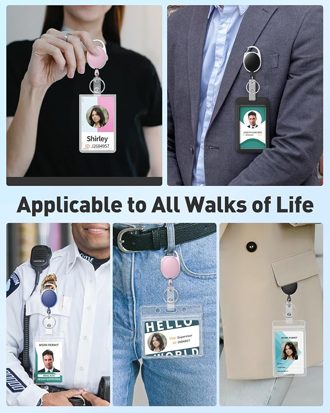 Uniclife 3 Pack Retractable Badge Reel for Badge Holder Pink Blue Black Heavy Duty Retractable Keychain ABS Casing with Stainless Steel Spring Coil 24 Inch Nylon Rope Carabiner Clip and Key Ring