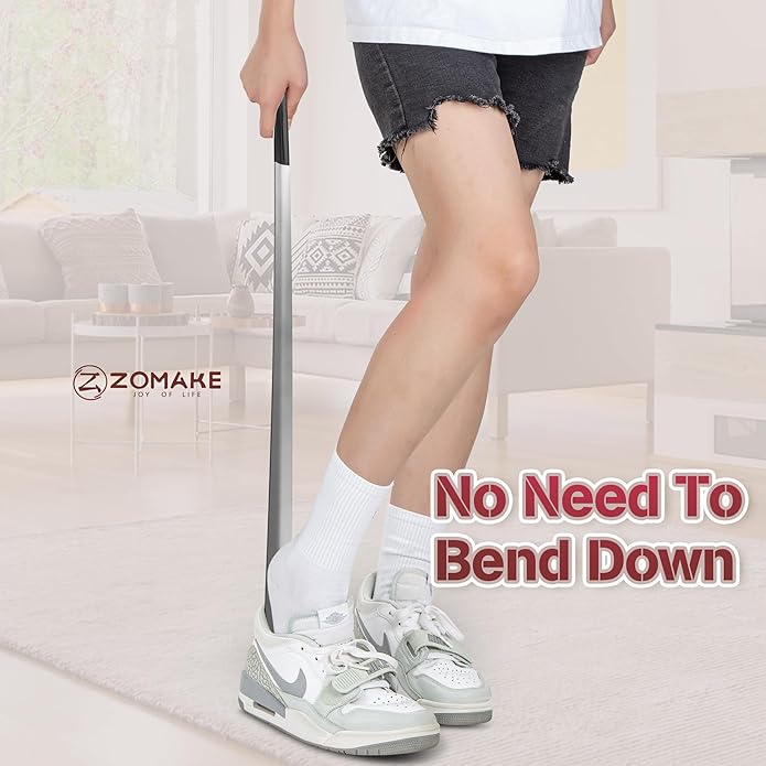 ZOMAKE Extra Long Shoe Horn for Seniors Men,Metal Shoehorn Long handle for Boots,Stainless Steel Shoe Spoon Helper