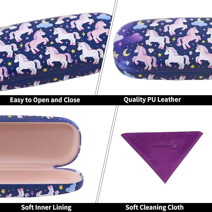 PERFECTSIGHT Hard Shell Eyeglasses Case, Kawaii Protective Glasses Case for Kids, Cute Eyeglass Case for Women Men Girls