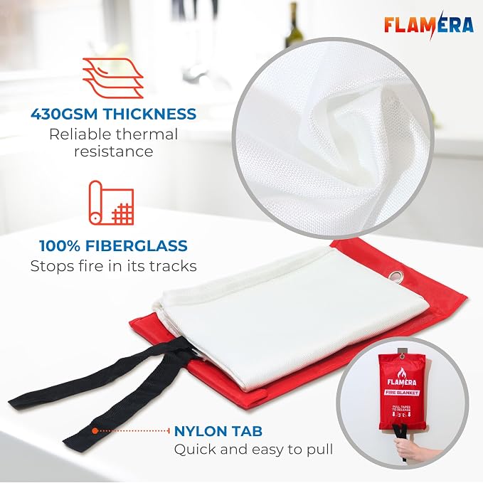 Emergency Fire Blanket for Home and Kitchen (4-Pack) Fireproof and Fire Suppression Blanket | 40"x40" Fiberglass Fire Blankets for Home Safety, Camping, and Office - Fire Retardant Blankets for Fires