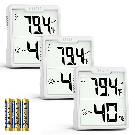 DOQAUS 3 Pieces Digital Hygrometer Indoor Thermometer Humidity Meter, White | Accurate Temperature and Humidity Monitor for House, Baby Room, Greenhouse, Incubator - Battery Included
