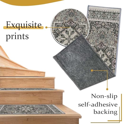 8”x 30” Carpet Stair, Anti-Slip Carpet Treads for Wooden Steps, Self-Adhesive Decorative Stair Runners, Slip-Resistant Treads for Indoor Wooden Staircases (1, Grey, 30X30 inch)