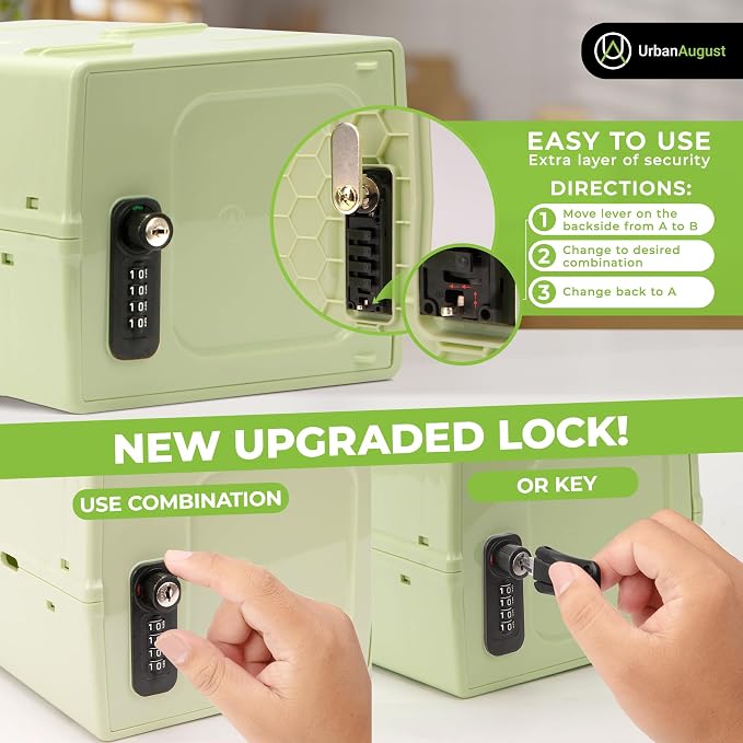 Urban August Dual Combination & Keyed Lockbox - Lockable Box for Everyday Use - Multi-Purpose lock for Home & Office Safety - Made of Industrial-Grade Plastic - One Size (Spring Green)